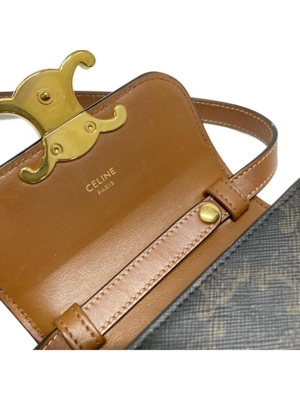 ★SOLD★ Celine Shoulder Bag Mini Triomphe Black Dark Brown Leather - Picture 13 of 15